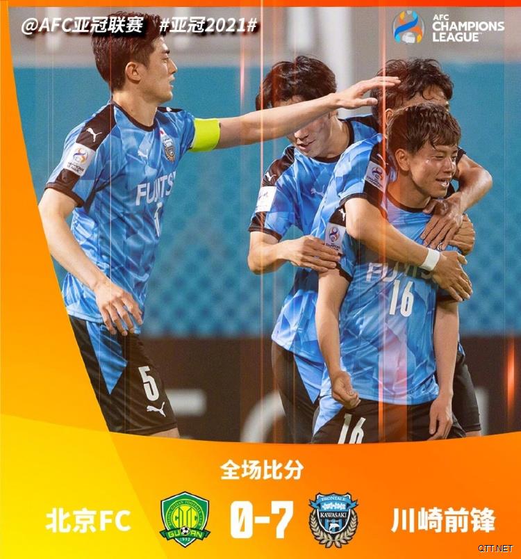 国安青年军0-7川崎前锋，创下中超球队亚冠最大比分输球纪录