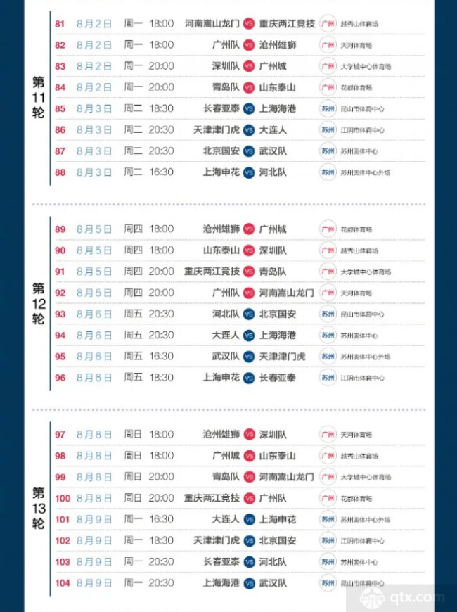 2021中超第一阶段赛程