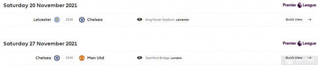 切尔西将客战莱斯特城，然后回主场迎战曼联