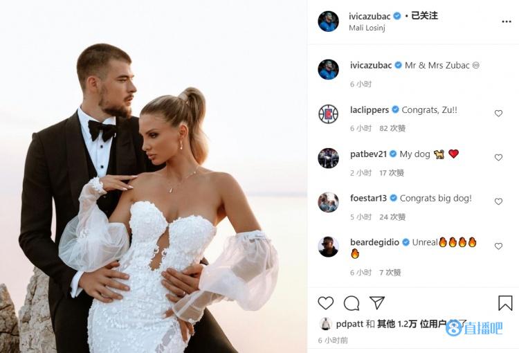 恭喜！快船中锋祖巴茨正式完婚晒结婚照：祖巴茨夫妇