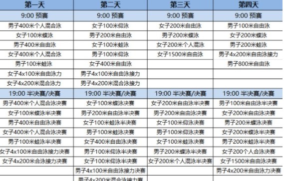 全运会游泳最新赛程安排