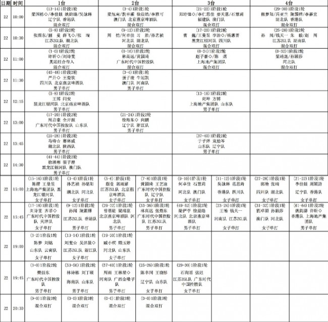 全运会今日乒乓球最新赛程