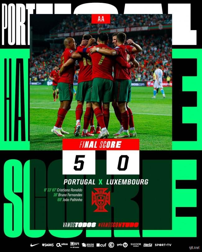 葡萄牙5比0卢森堡 C罗帽子戏法
