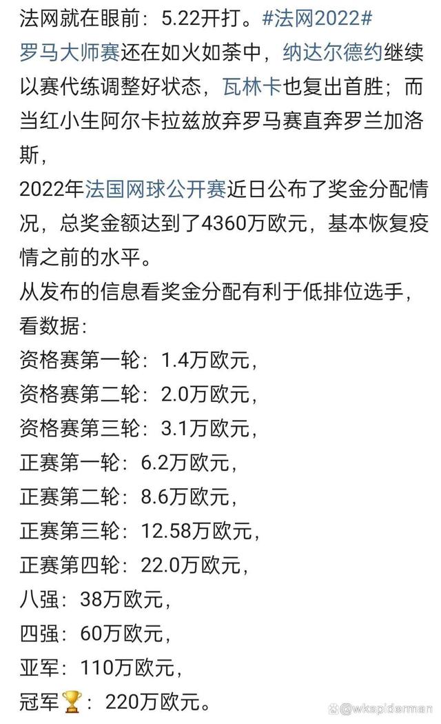 网球大满贯奖金，网球大满贯奖金税率