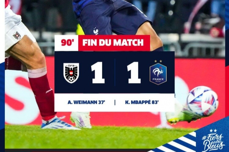 欧国联-姆巴佩替补破门 法国1-1奥地利连续三场不胜