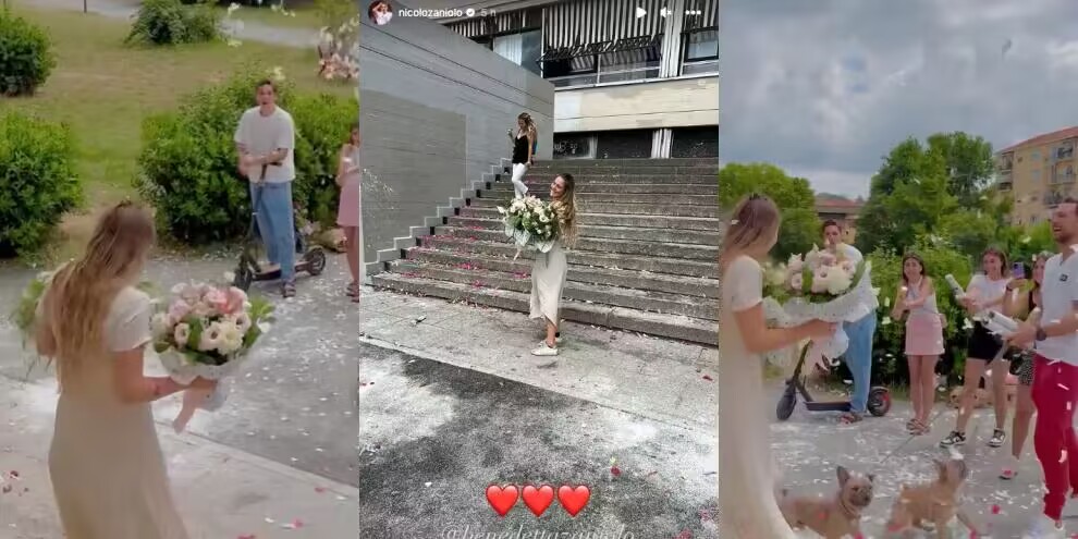 罗体:妹妹高中毕业,扎尼奥洛骑滑板车到学校庆祝