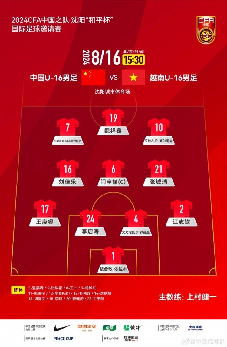 中国U16vs越南U16首发:队长闫宇喆领衔出战,张洪福替补