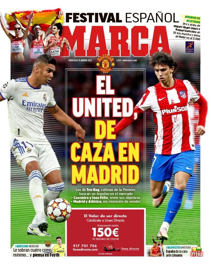 马卡封面：曼联想签卡塞米罗和菲利克斯，马德里双雄无意出售