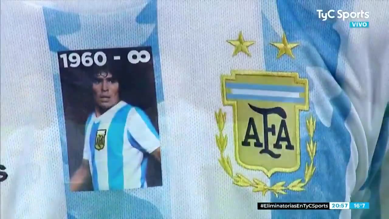 阿根廷球员身穿马拉多纳特别款球衣亮相世预赛