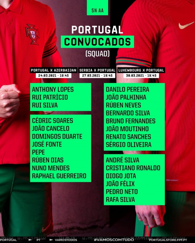 葡萄牙新国家队名单:c罗领先 B费 B席 菲利克斯上榜