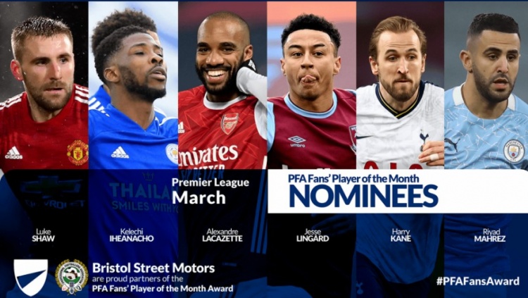 三月份英超最佳球员候选人名单:林加德 凯恩 马赫雷斯 卢克·肖