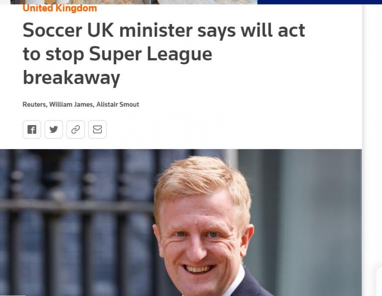 英国体育大臣:如果足球管理机构无法阻止欧洲超级联赛 政府将采取措施