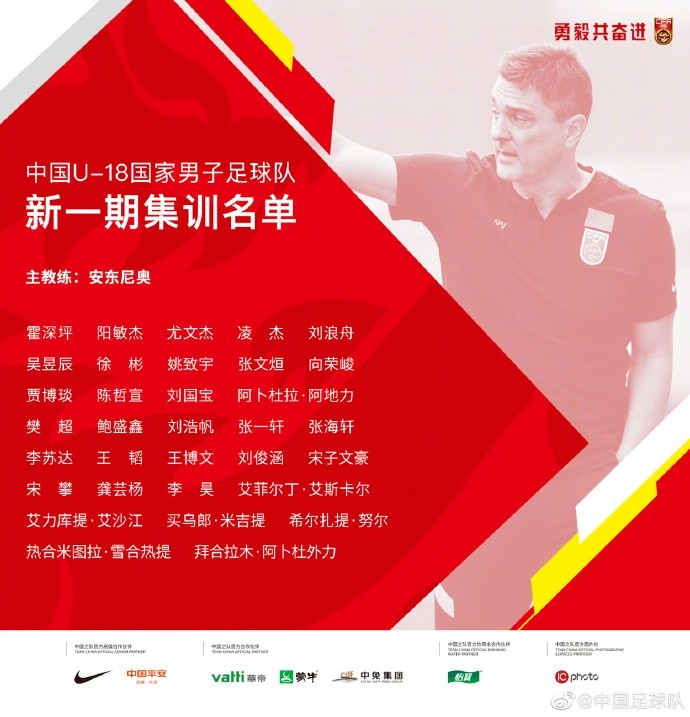 U-18国青新一期集训名单公布，贾博琰等33名球员入选