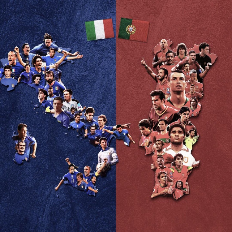 意葡附加赛同组，两队历史战绩：意大利18次取胜，葡萄牙6次取胜