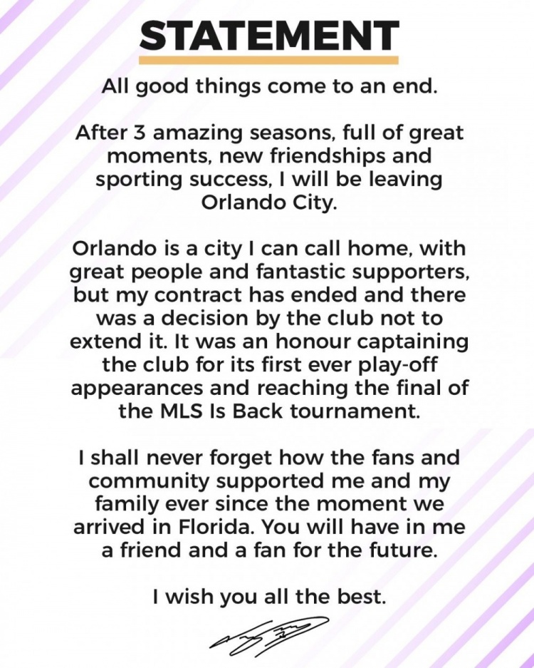 纳尼社媒宣布离开奥兰多城：俱乐部决
