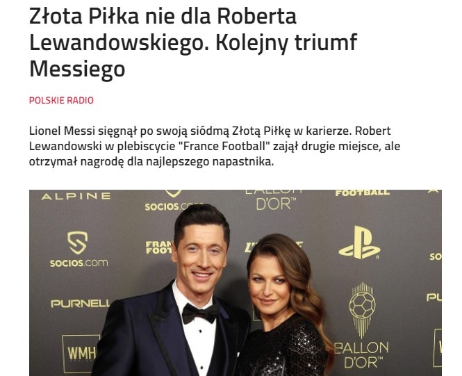 波兰广播电台：不属于莱万的金球奖，梅西又一次获胜