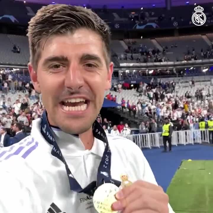 大爹来了！库尔图瓦赛后戴奖牌高喊hala madrid