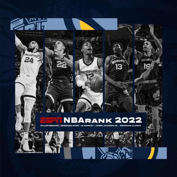新势力崛起！灰熊官推晒图庆祝莫兰特等五人入选ESPN赛季百大