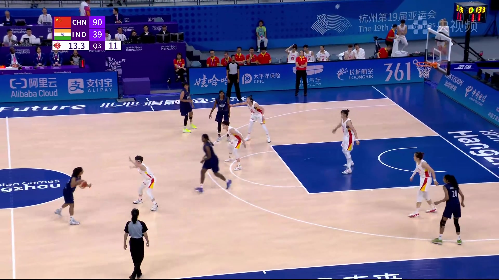 纯纯碾压！中国女篮三节轰下90分，以51分优势领先印度女篮！