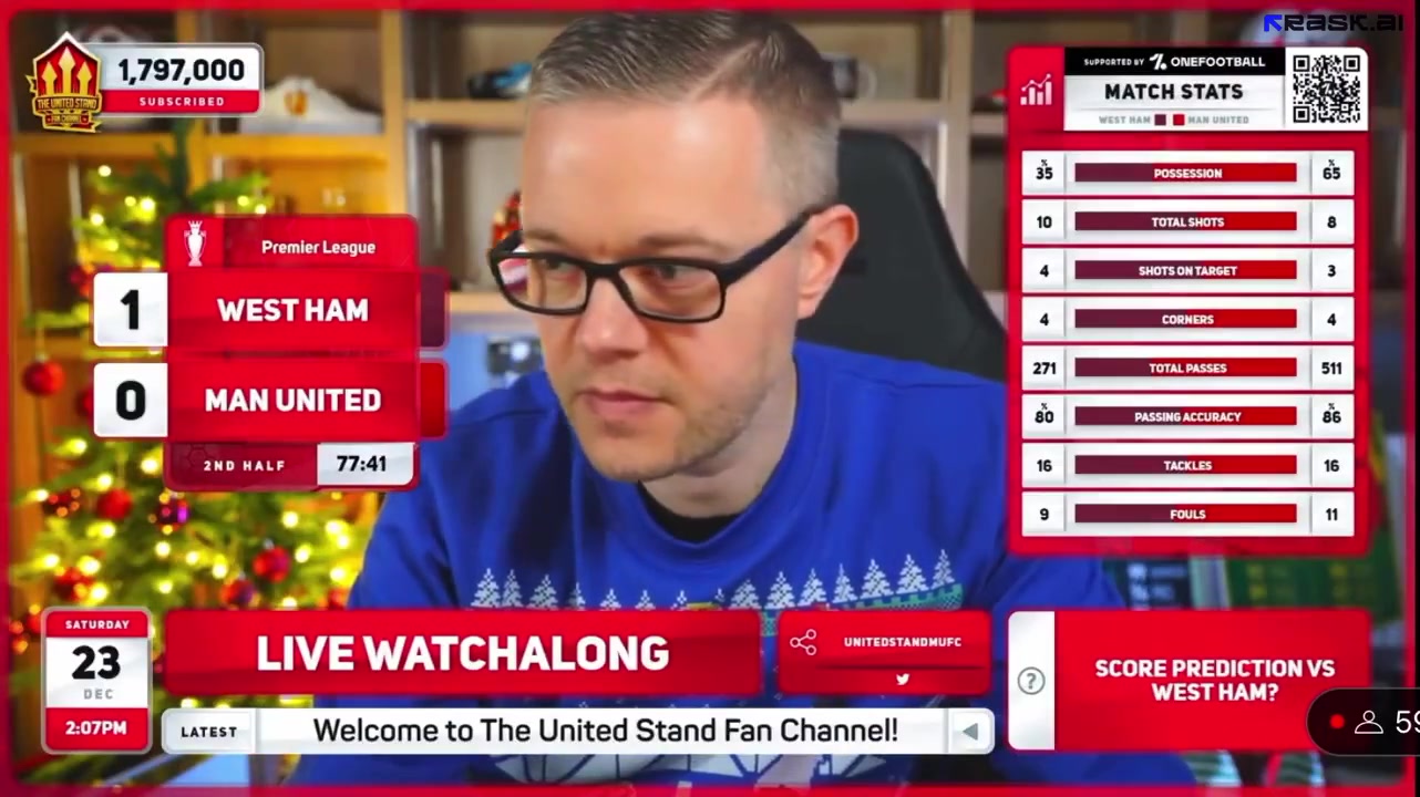 西汉姆2-0！曼联网红主播的反应