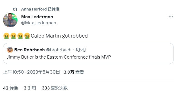 攻心霍福德妹妹转发：马丁的东决MVP被抢劫了