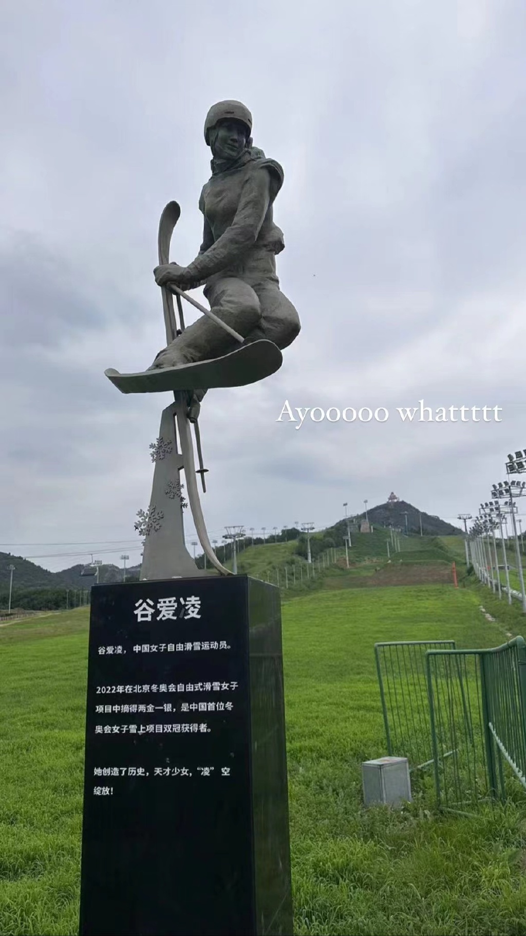 像吗？ ​​​谷爱凌雕像近日在北京南山雪场落成，谷爱凌本人转发