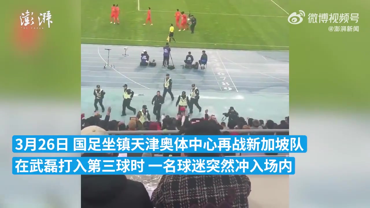一球迷欲冲入场内与武磊庆祝进球 被警方带走