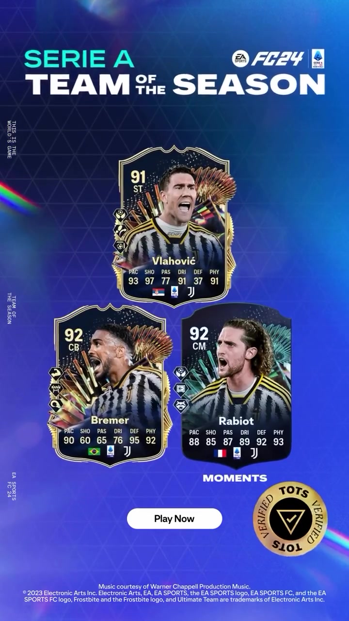 弗拉霍维奇 拉比奥特 布雷默入选FC24意甲赛季最佳阵容