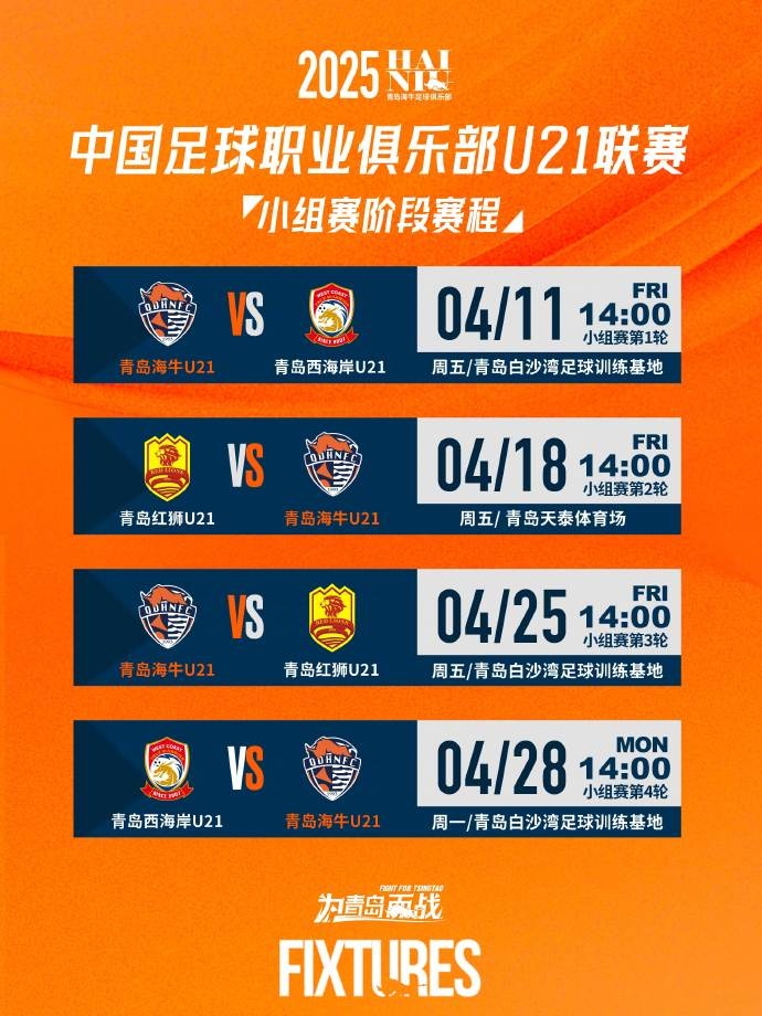 U21联赛：青岛海牛U21梯队将与青岛西海岸U21梯队进行首场比赛