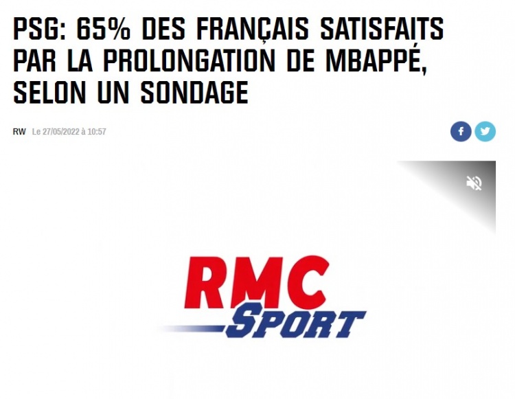 机构调查：63%法国人认为姆巴佩屈服于金钱，50%不赞同放权给他