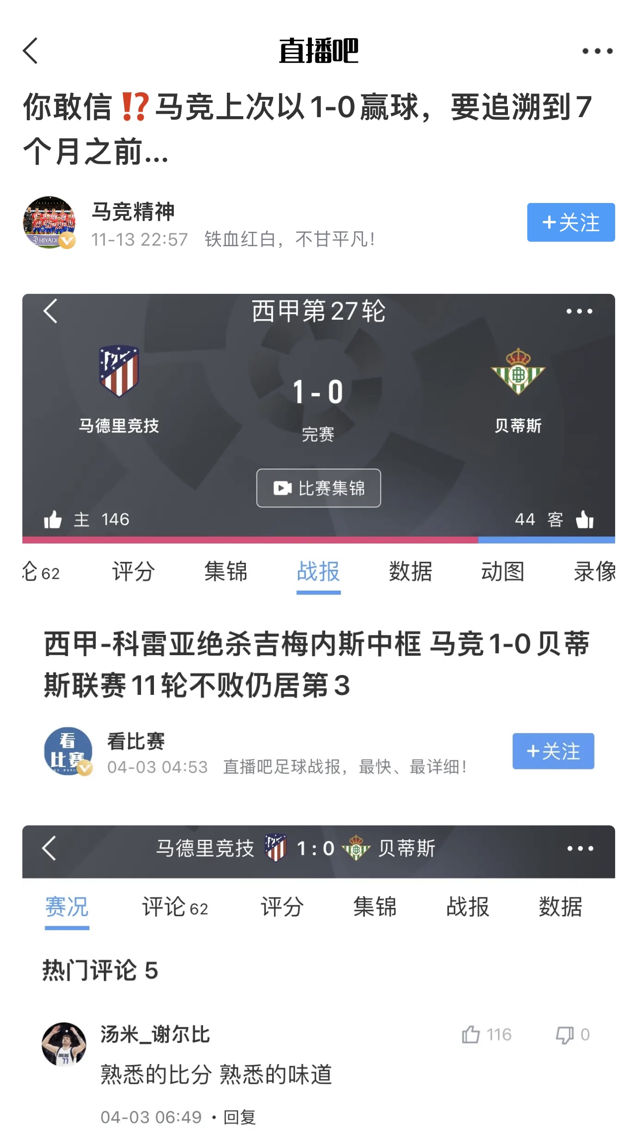 终于破荒马竞上一次10赢球，要追溯到237天之前...