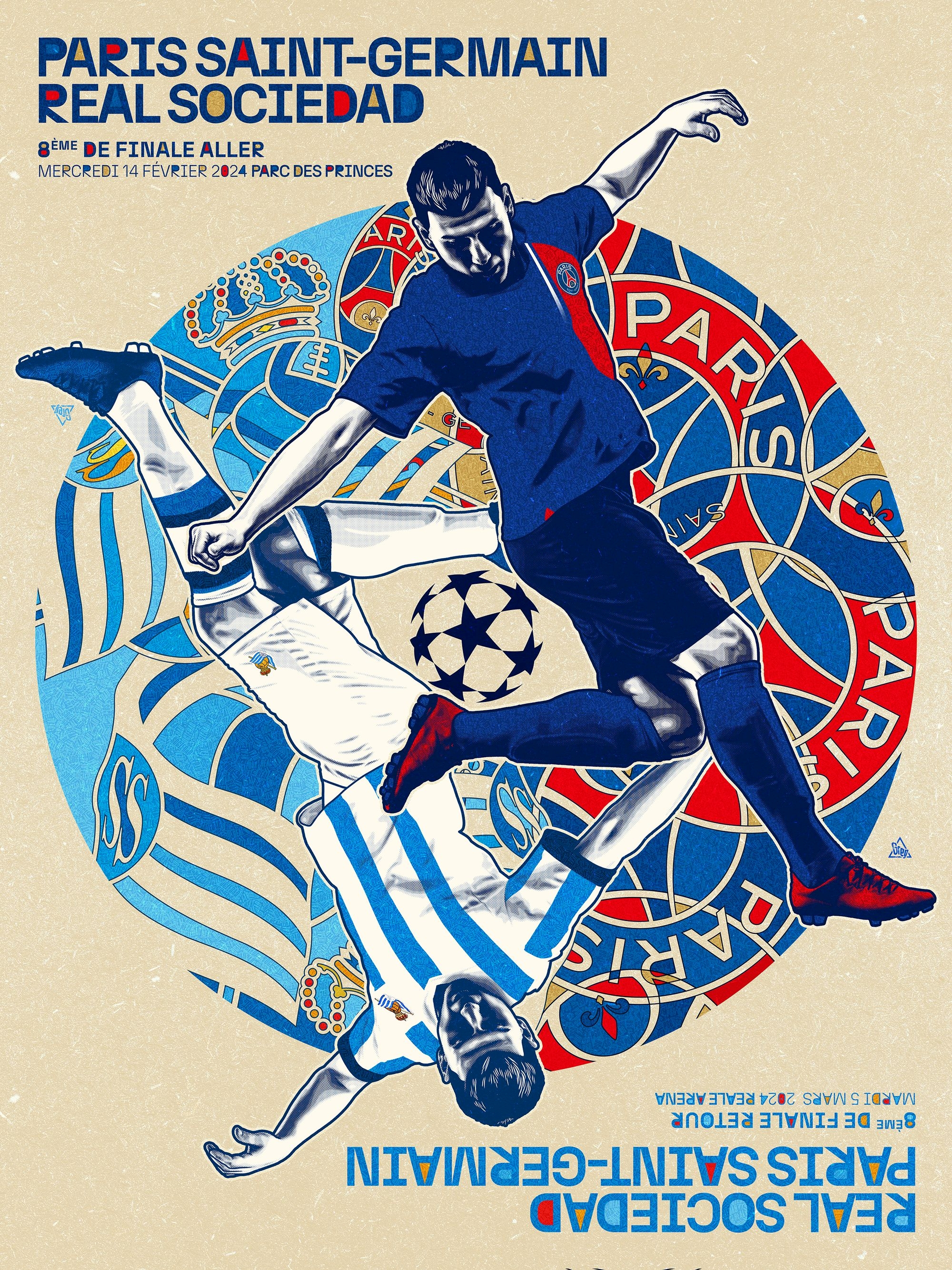巴黎晒漫画主题海报，预热欧冠18决赛首回合对阵皇家社会