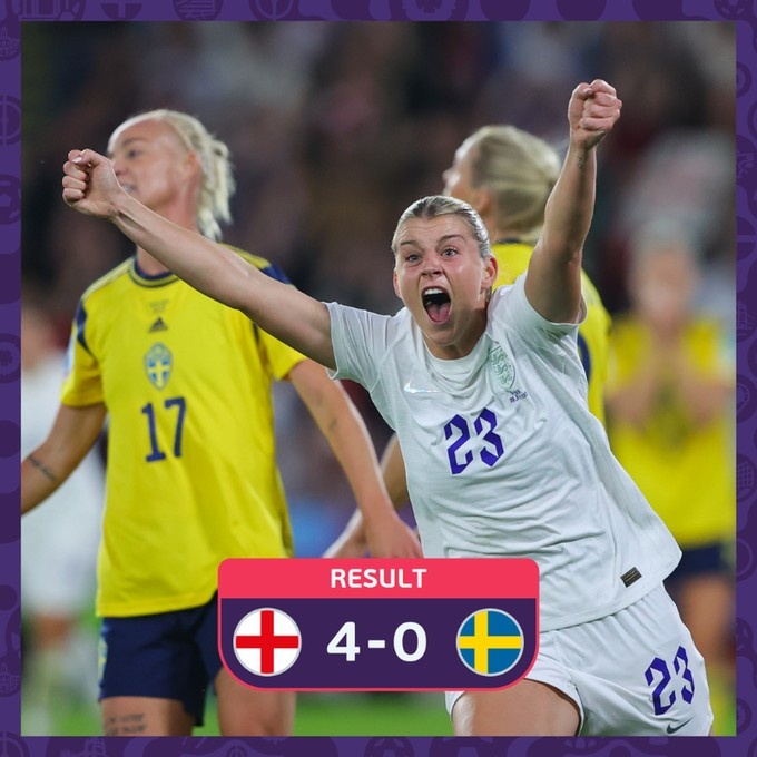 女足欧洲杯-剑指冠军！英格兰4-0大胜瑞典，时隔13年再进决赛