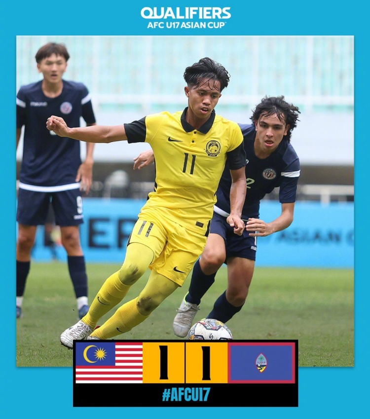 记者：两轮净吞23球后1-1平马来西亚，关岛获队史U17亚预赛第1分