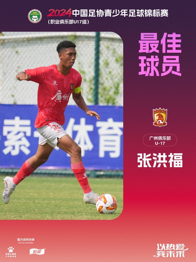 广州队球员张洪福当选青少年足球锦