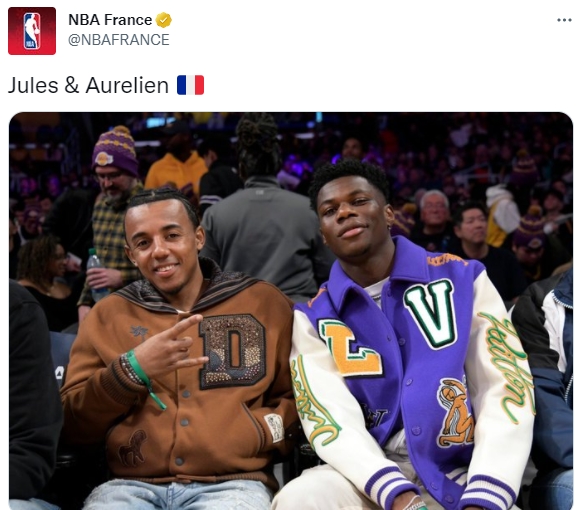 NBA官推晒照，法国双星孔德与琼阿梅