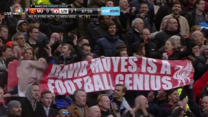 老图新用！回顾利物浦球迷横幅：莫耶斯是足球天才
