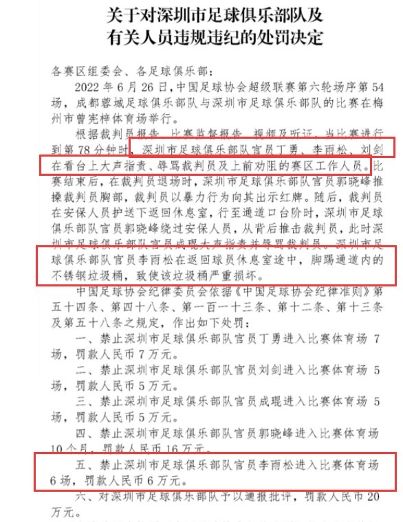 踢坏垃圾桶罚6场6万？朱艺：该官员还有辱骂裁判和工作人员行为