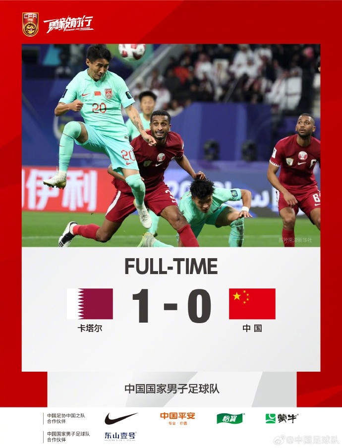 中国队01负于卡塔尔，三轮过后积2分位列A组第三