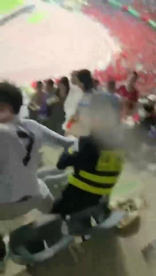 现场视频：热刺球迷挑衅&动手攻击国足球迷，场边安保紧紧拉住