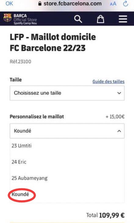 实锤了？网传巴萨官方商店出现孔德球衣，但几秒钟后就被删除