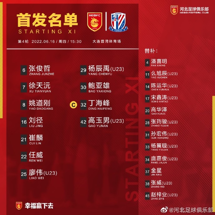 河北队vs上海申花首发：全华班对单外援，巴索戈、曹赟定先发