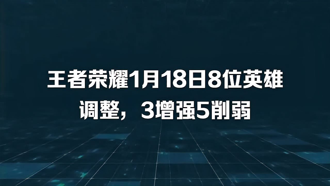 王者荣耀1月18日8位英雄调整，3增强5削弱