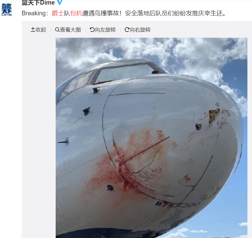 飞机被鸟撞了 爵士在客场有被打死的危险!