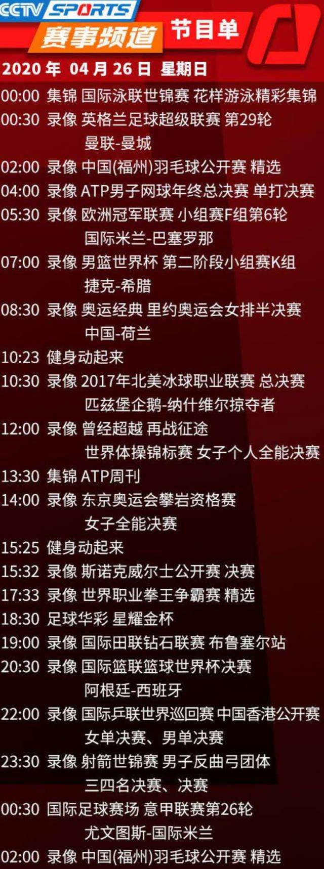 cctv5直播时间表「cctv5节目在线直播」