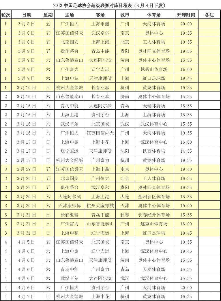 中国足球赛程，中国足球赛程时间