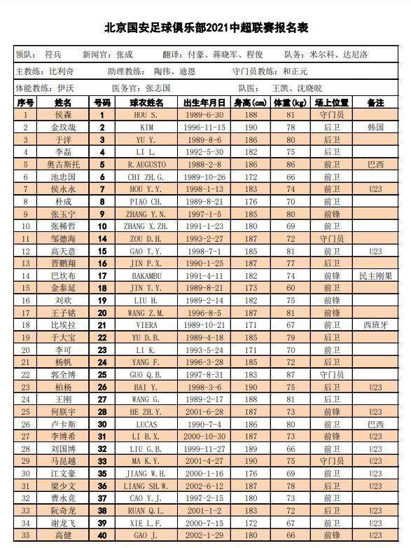 国安赛程表，中赫国安赛程表