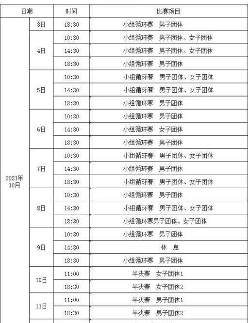 2021年世乒赛赛程表，2021年世乒赛赛程表最新