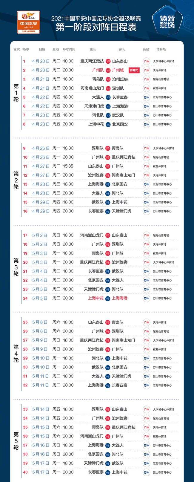 2020中超赛程出炉，中超赛程2020赛程规则