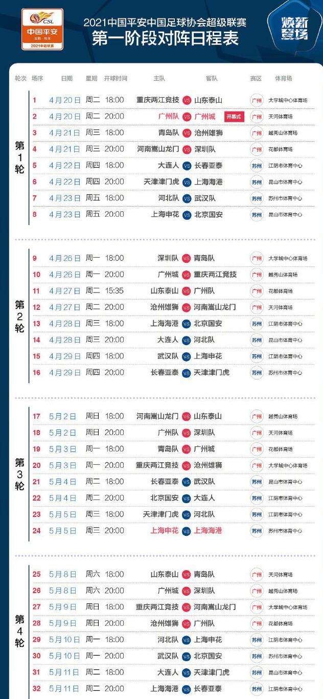 2020中超赛程出炉，中超赛程2020赛程规则